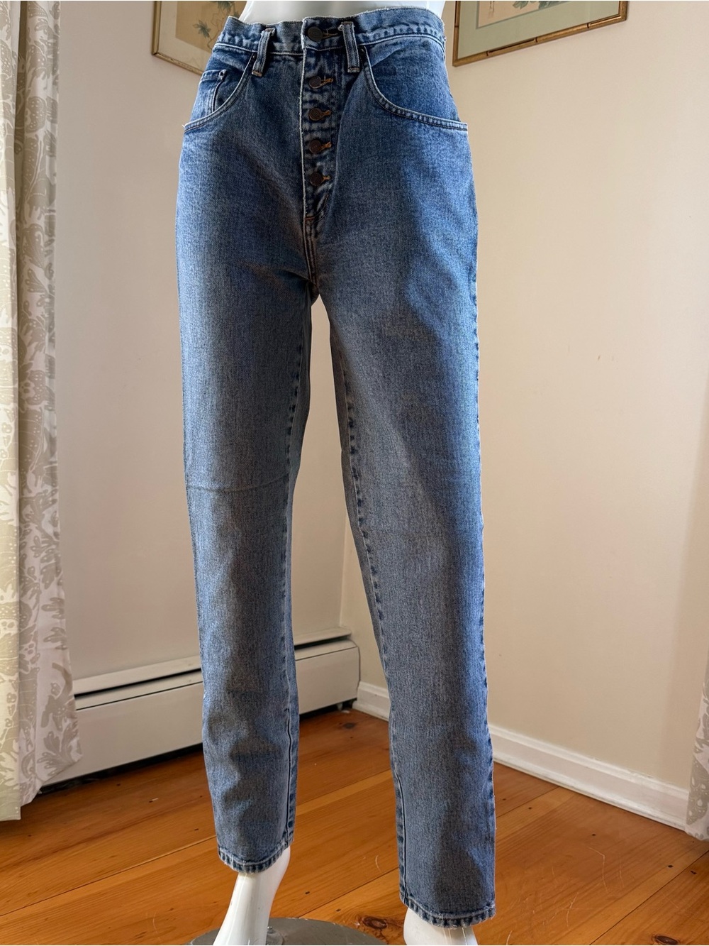 High-Rise Button-Fly Jeans in Medium Blue